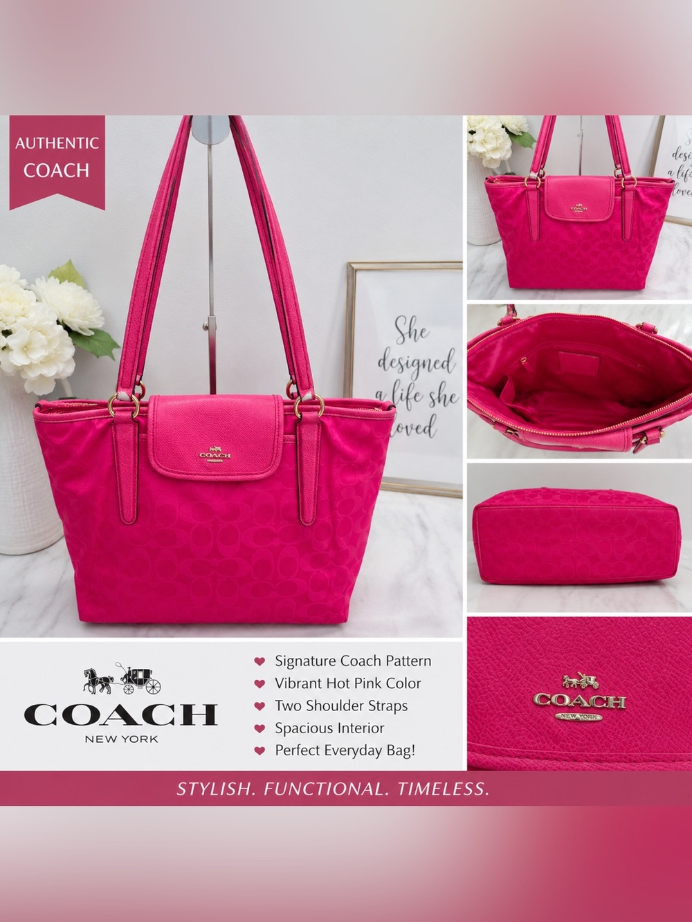 Coach Vibrant Hot Pink Signature Tote